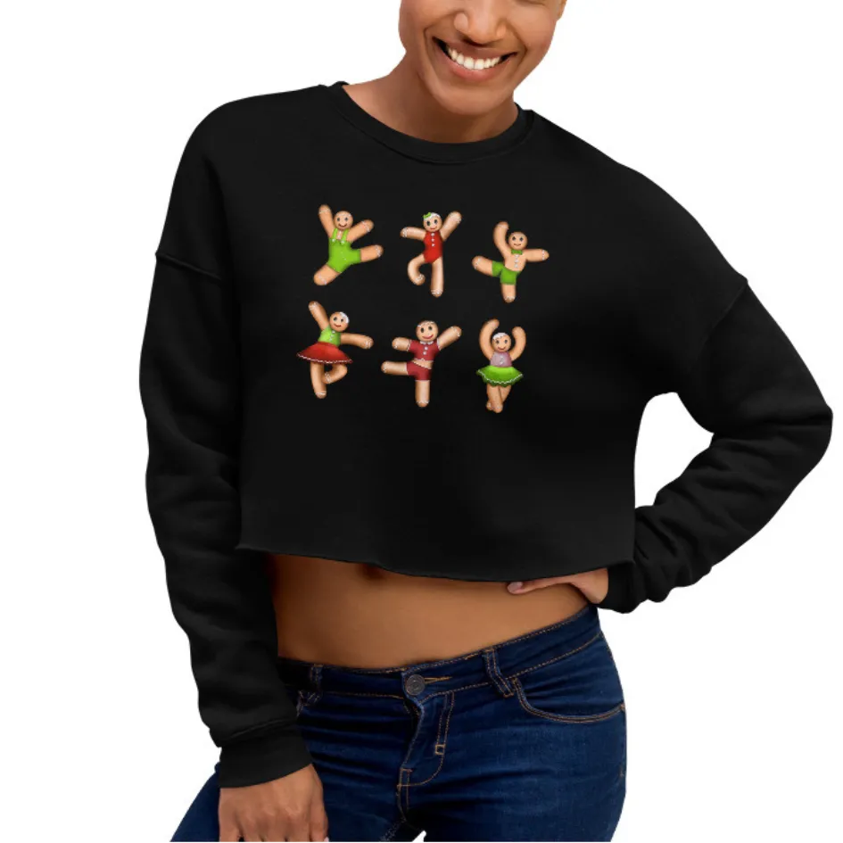 Dancing Gingerbread (Red, Green) - Cropped Fleece Sweatshirt