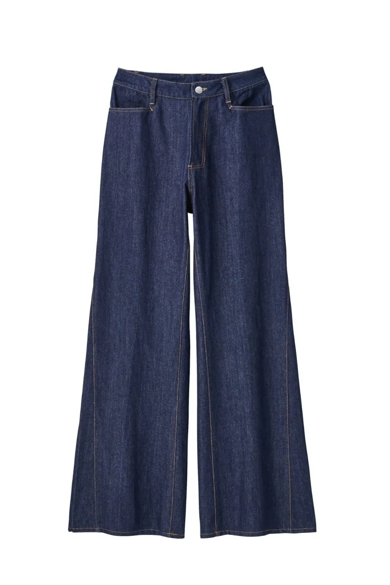 denim baggy pants/indigo
