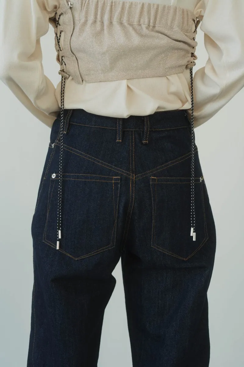 denim baggy pants/indigo