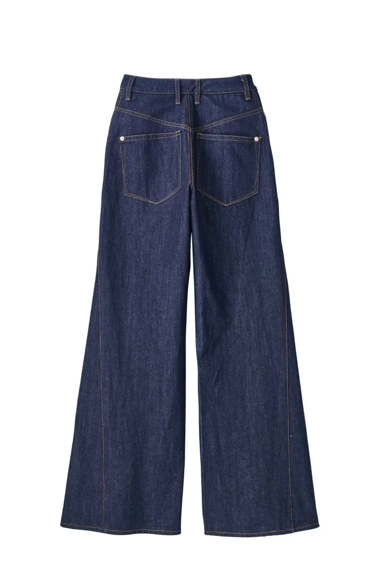 denim baggy pants/indigo