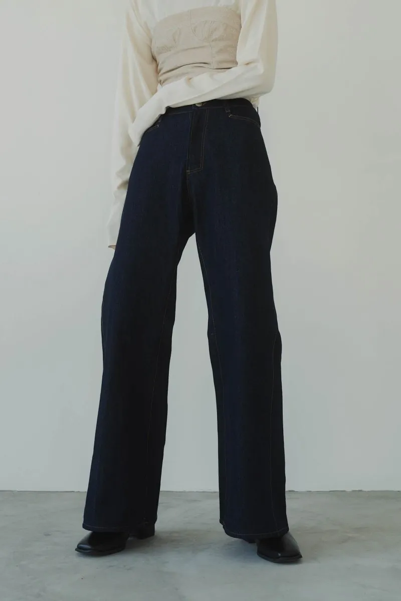 denim baggy pants/indigo