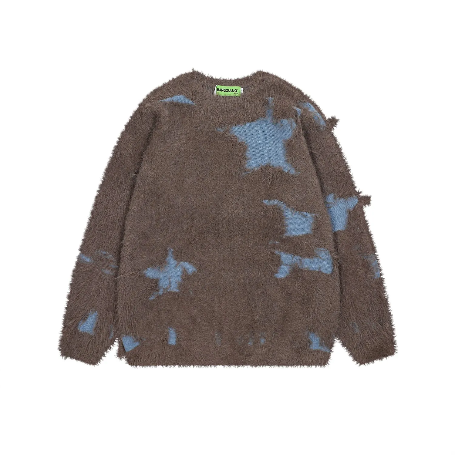 Distressed Star | Fuzzy Knit Sweater