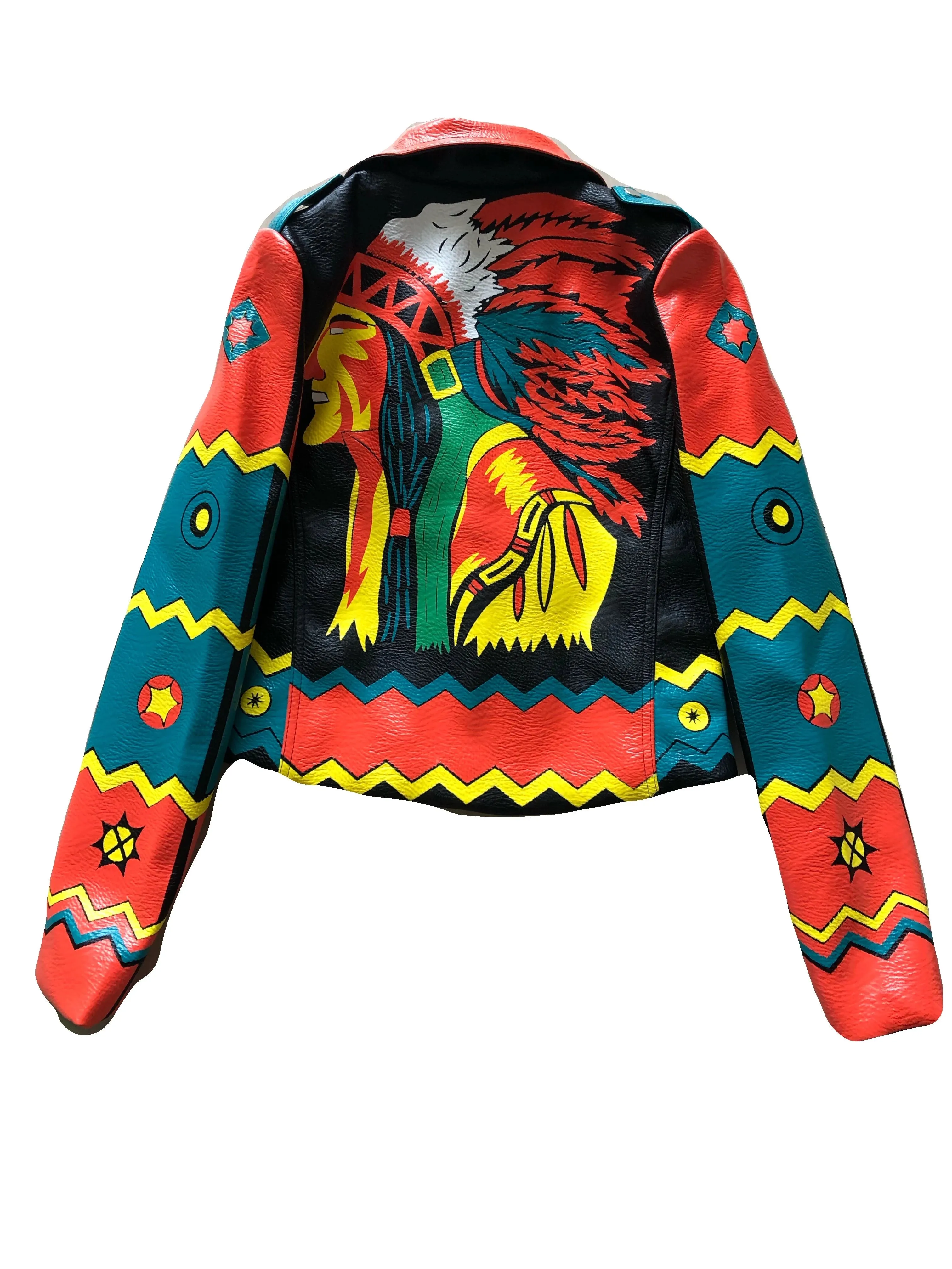 Fashion Rivet beading leather jacket Locomotive Wave graffiti cartoon pu Leather Jacket female Punk Motorcyle Jackets F2368