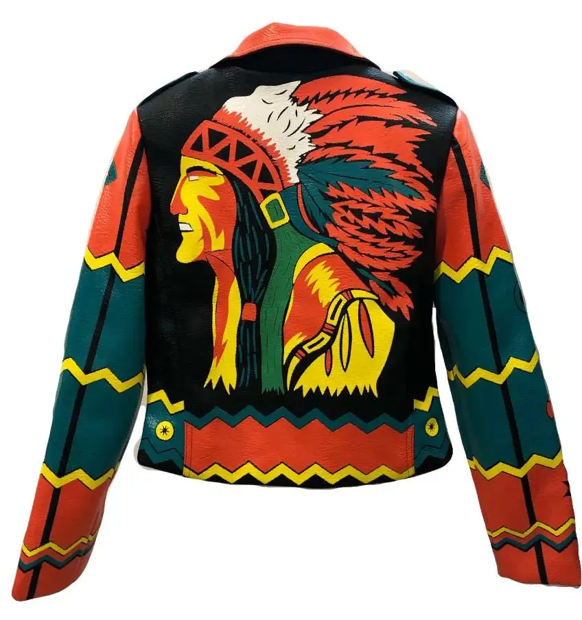 Fashion Rivet beading leather jacket Locomotive Wave graffiti cartoon pu Leather Jacket female Punk Motorcyle Jackets F2368