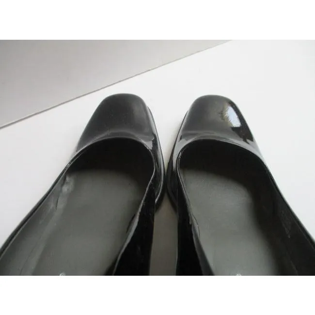 Franco Sarto Black Patent Square Toe Stacked Heel Pumps Size Us