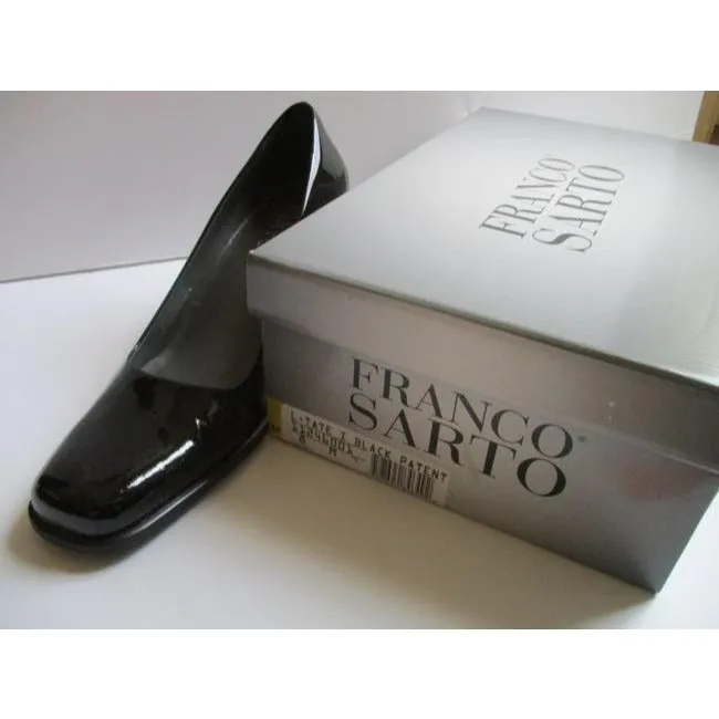 Franco Sarto Black Patent Square Toe Stacked Heel Pumps Size Us
