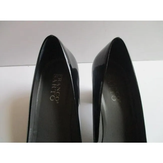Franco Sarto Black Patent Square Toe Stacked Heel Pumps Size Us