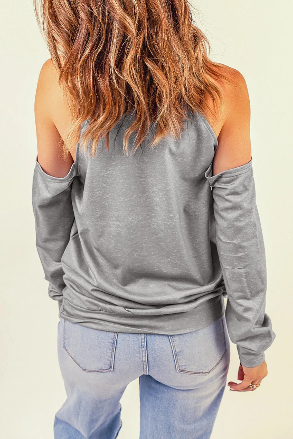 Gray Distressed Halloween Ghost Cold Shoulder Sweatshirt