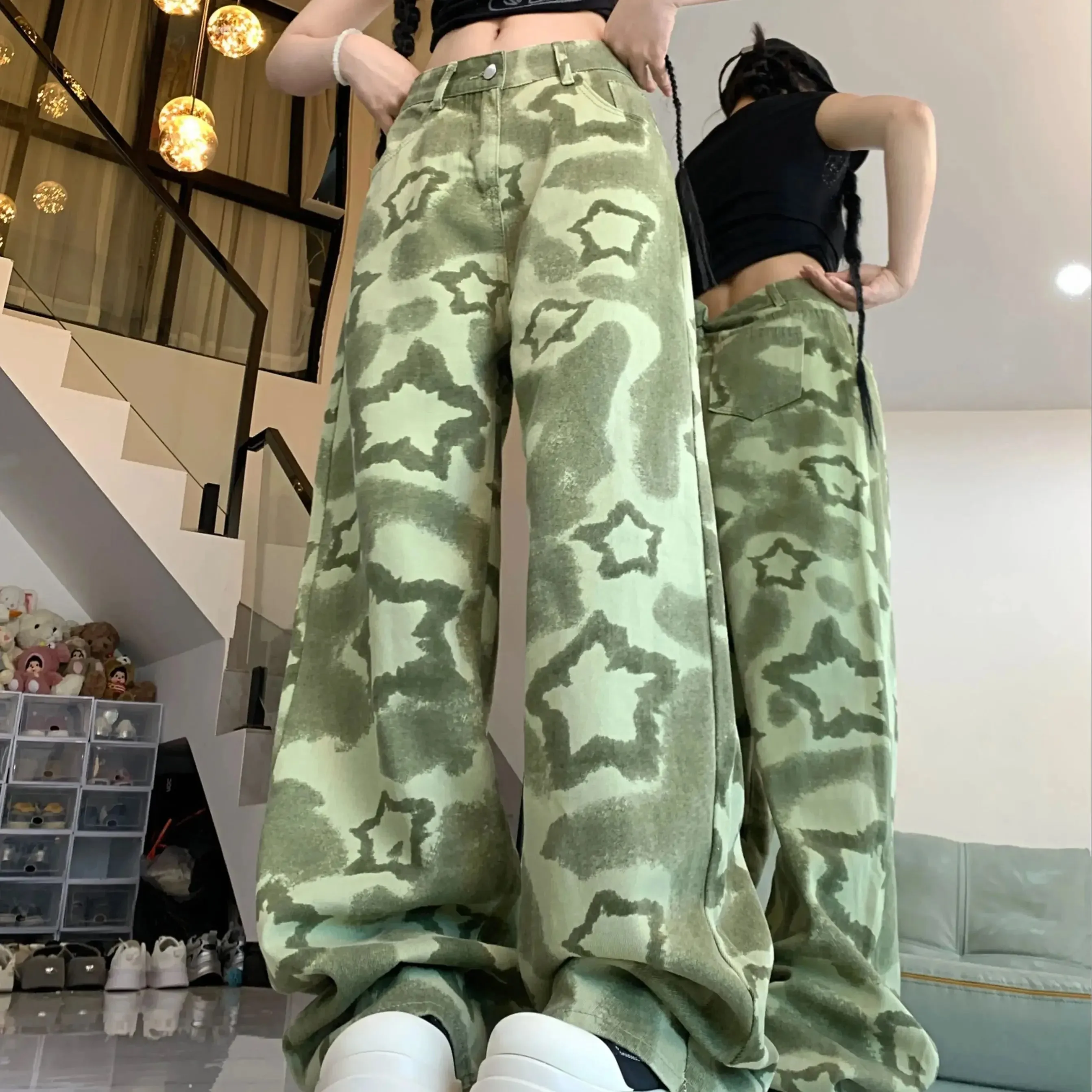 Grüne Star Baggy-Hose für Frauen 90er Jahre
