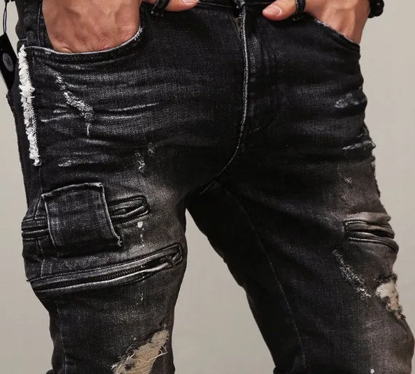 High Quality Mens Ripped Biker Jeans