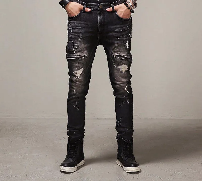 High Quality Mens Ripped Biker Jeans