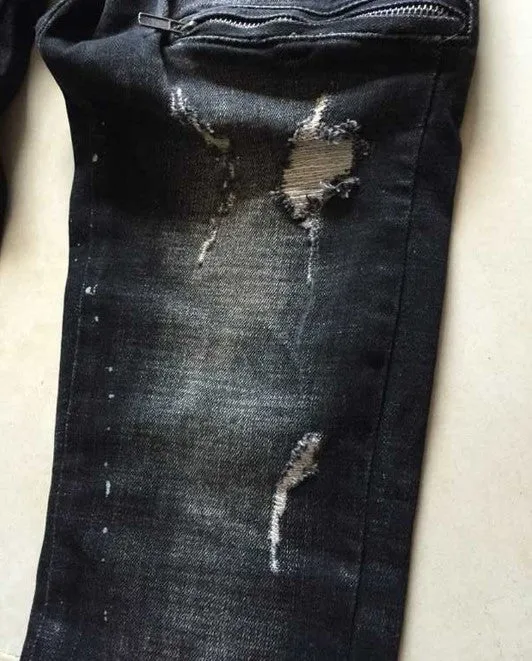 High Quality Mens Ripped Biker Jeans