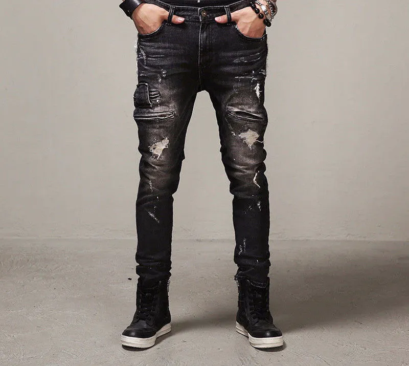 High Quality Mens Ripped Biker Jeans