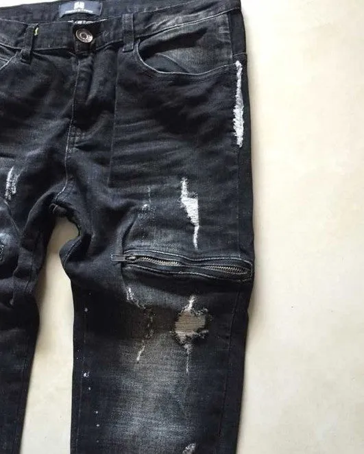 High Quality Mens Ripped Biker Jeans