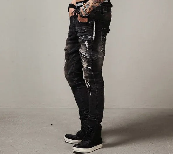 High Quality Mens Ripped Biker Jeans