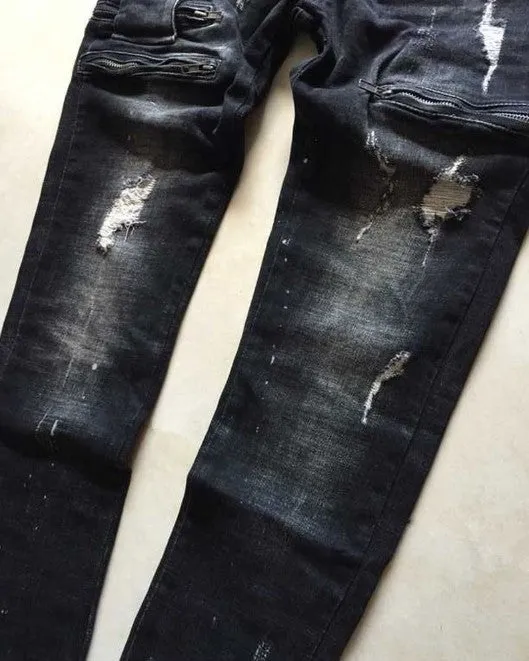 High Quality Mens Ripped Biker Jeans