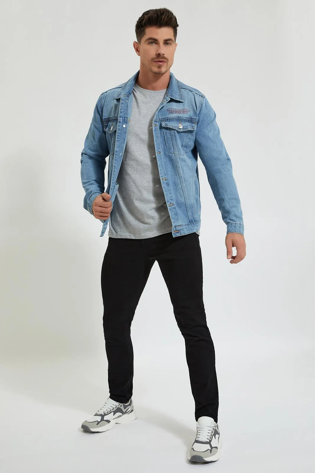 Indigo Denim Jacket With Graffiti Back Print