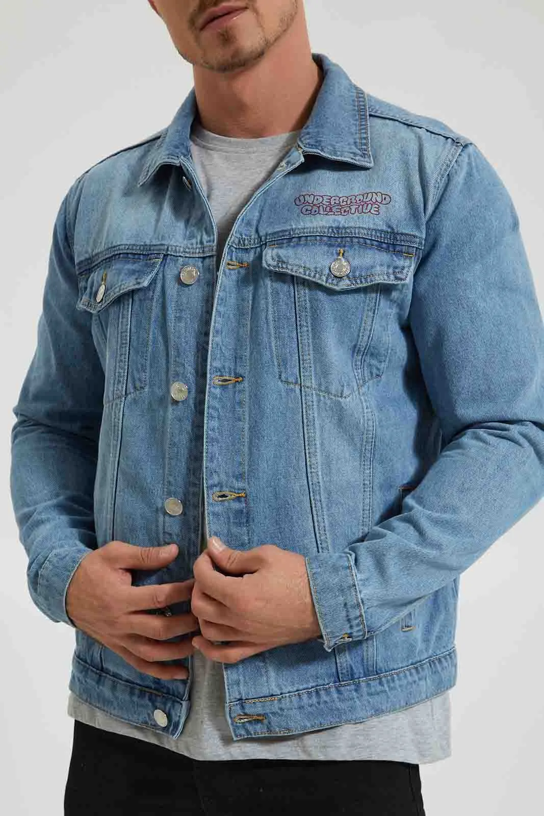 Indigo Denim Jacket With Graffiti Back Print