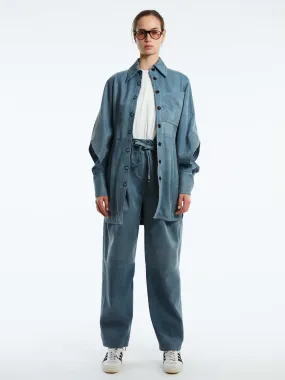 LEATHER STONE WASHED DENIM DRESS JACKET