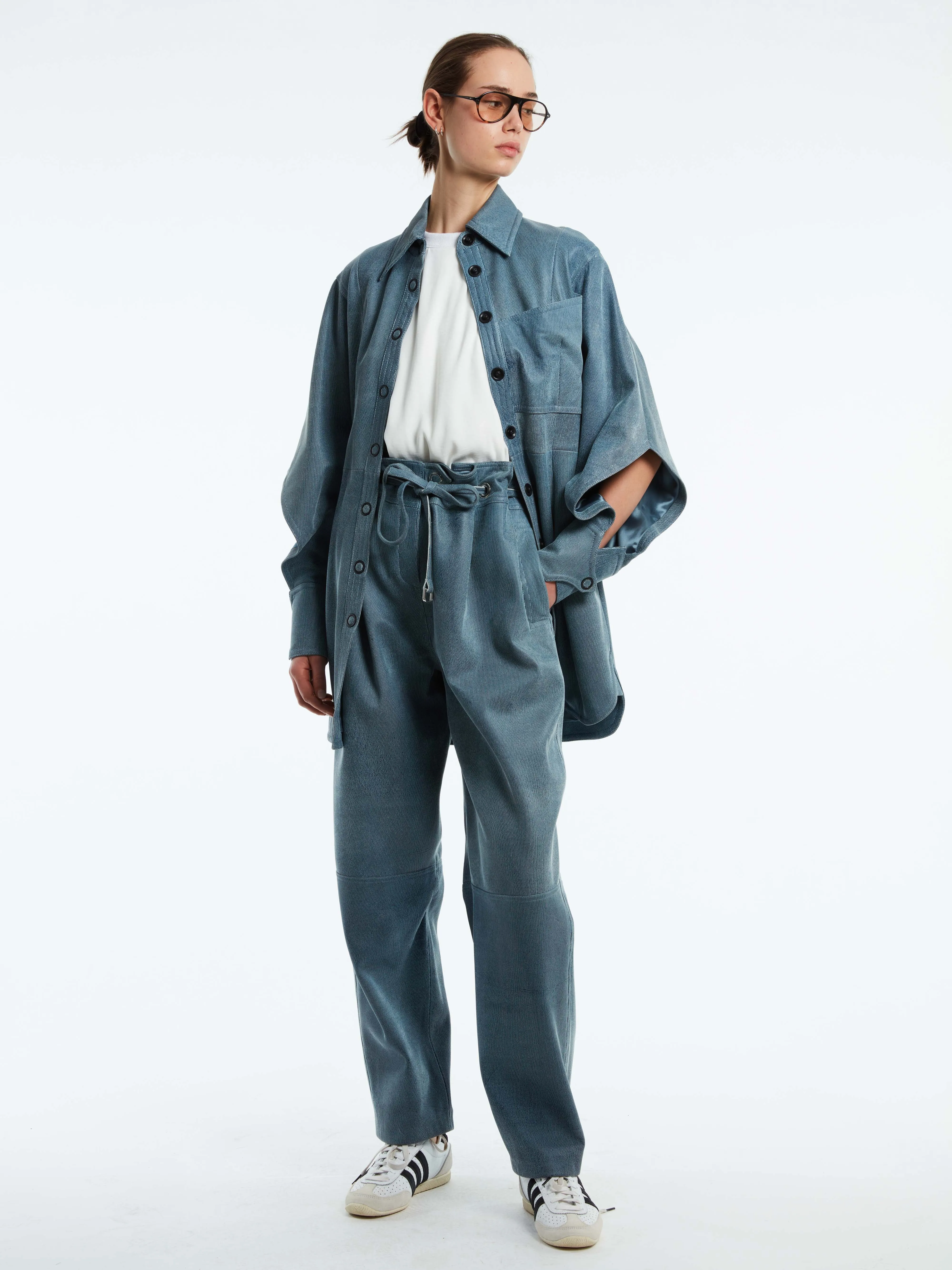 LEATHER STONE WASHED DENIM DRESS JACKET