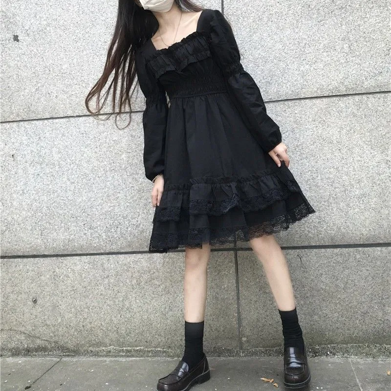 Lolita Black Mini High Waist Gothic Dress