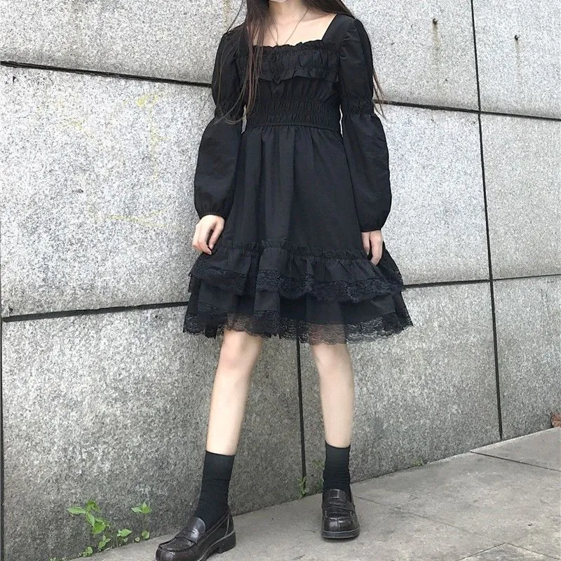 Lolita Black Mini High Waist Gothic Dress