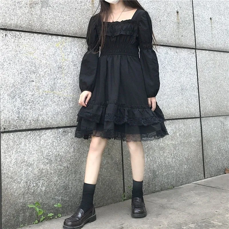 Lolita Black Mini High Waist Gothic Dress