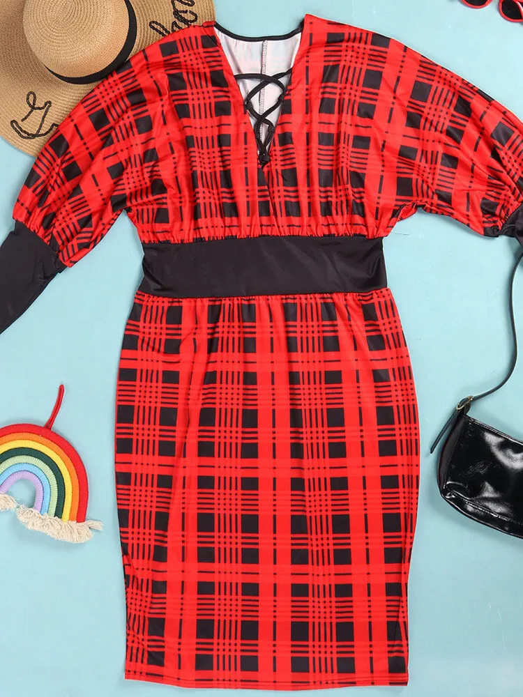 Long Lantern Sleeve Printed Midi Dresses