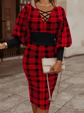 Long Lantern Sleeve Printed Midi Dresses