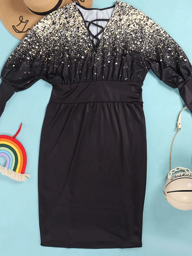 Long Lantern Sleeve Printed Midi Dresses