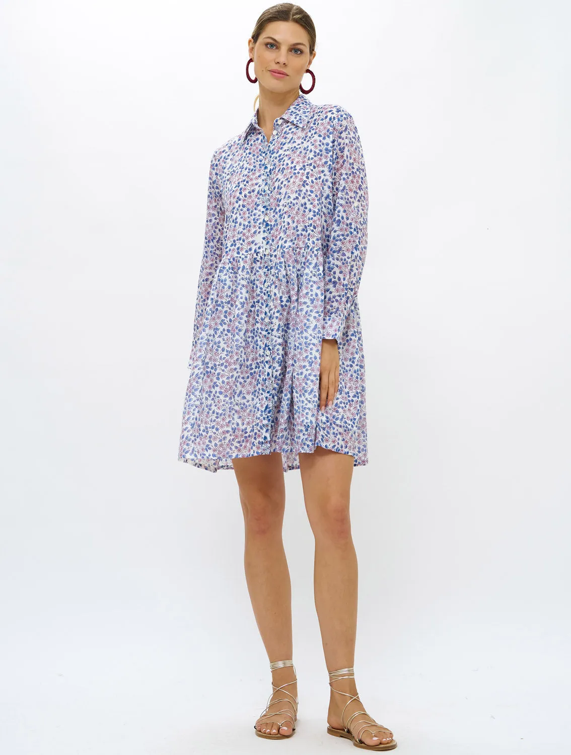 Long Sleeve Shirt Mini Dress - Portland Blue