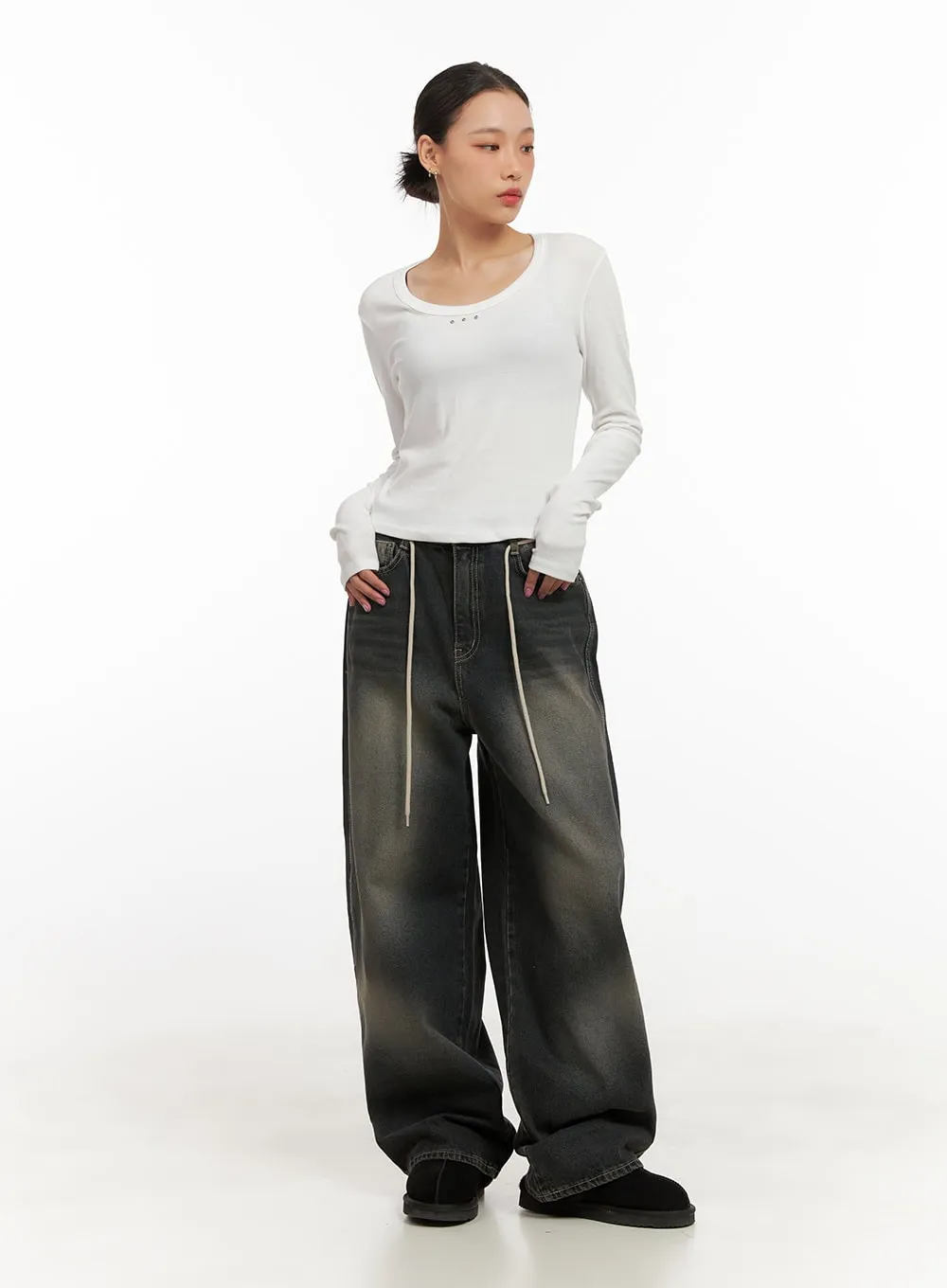 Matilda Washed Denim String Baggy Jeans CD410