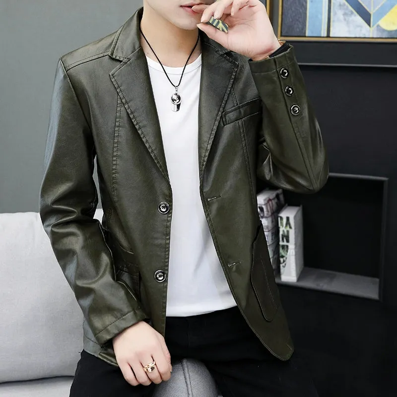 Men's Casual Business Motorcycle Leather Suit Jacket