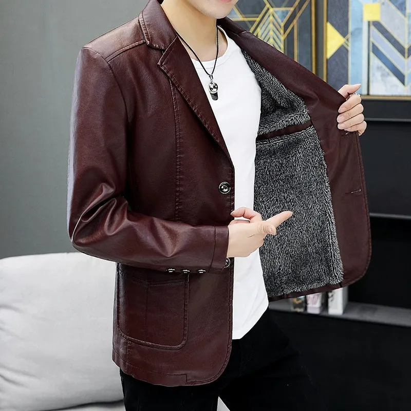 Men's Casual Business Motorcycle Leather Suit Jacket
