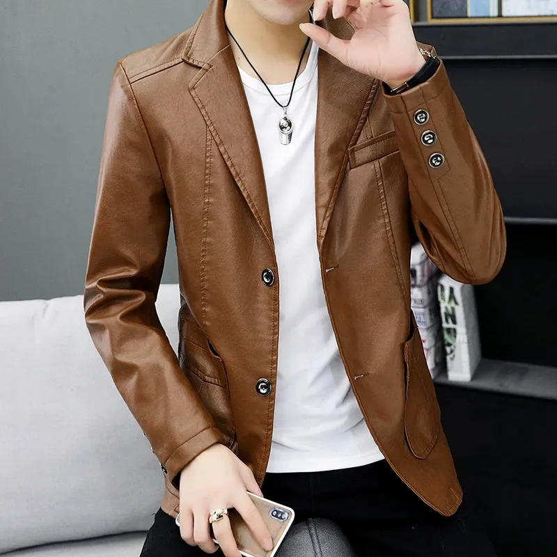 Men's Casual Business Motorcycle Leather Suit Jacket