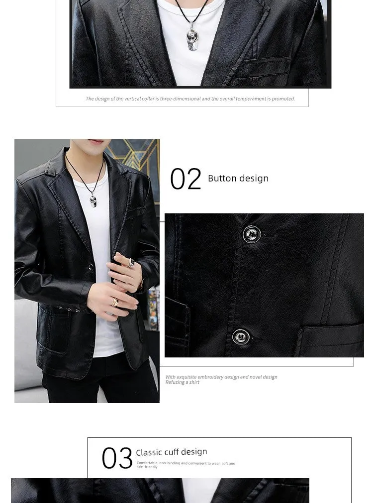 Men's Casual Business Motorcycle Leather Suit Jacket