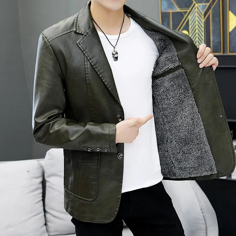 Men's Casual Business Motorcycle Leather Suit Jacket