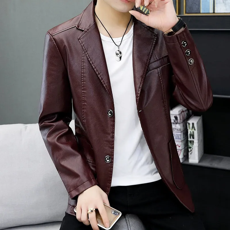 Men's Casual Business Motorcycle Leather Suit Jacket