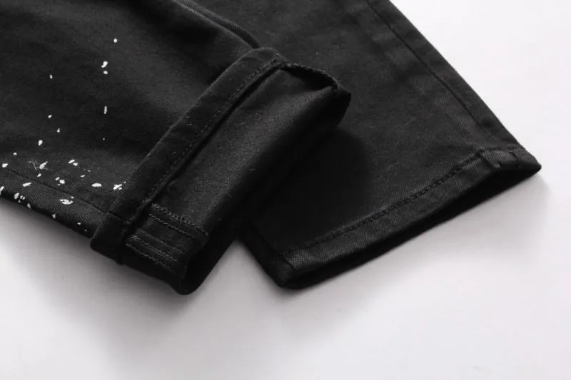 Men's Printed Ripped Jeans With Buttons