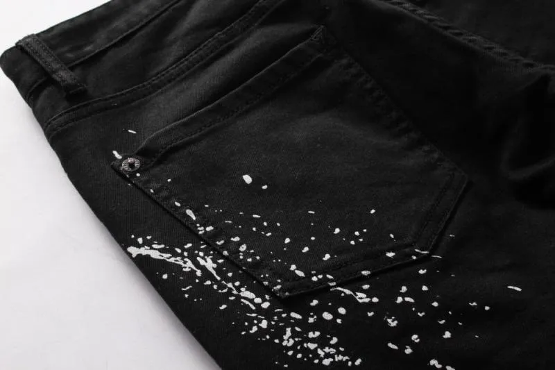 Men's Printed Ripped Jeans With Buttons