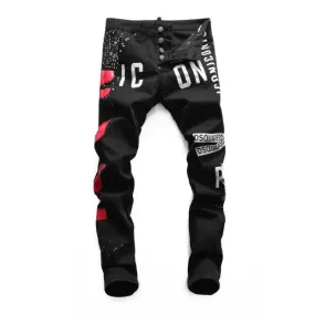 Men's Printed Ripped Jeans With Buttons