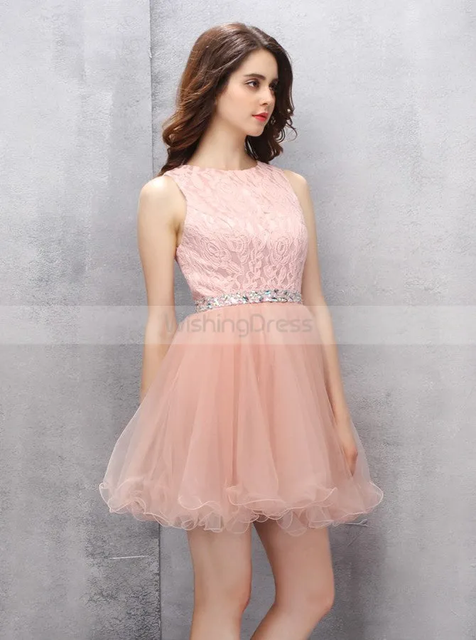 Peach Homecoming Dresses,Lace Sweet 16 Dress,Short Sweet 16 Dresses,Sw00014