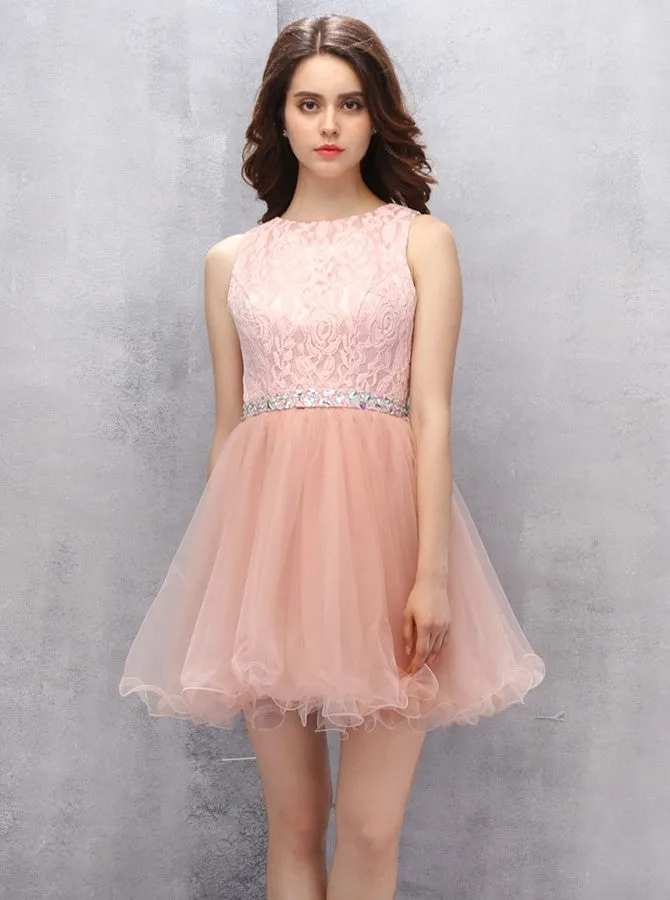 Peach Homecoming Dresses,Lace Sweet 16 Dress,Short Sweet 16 Dresses,Sw00014