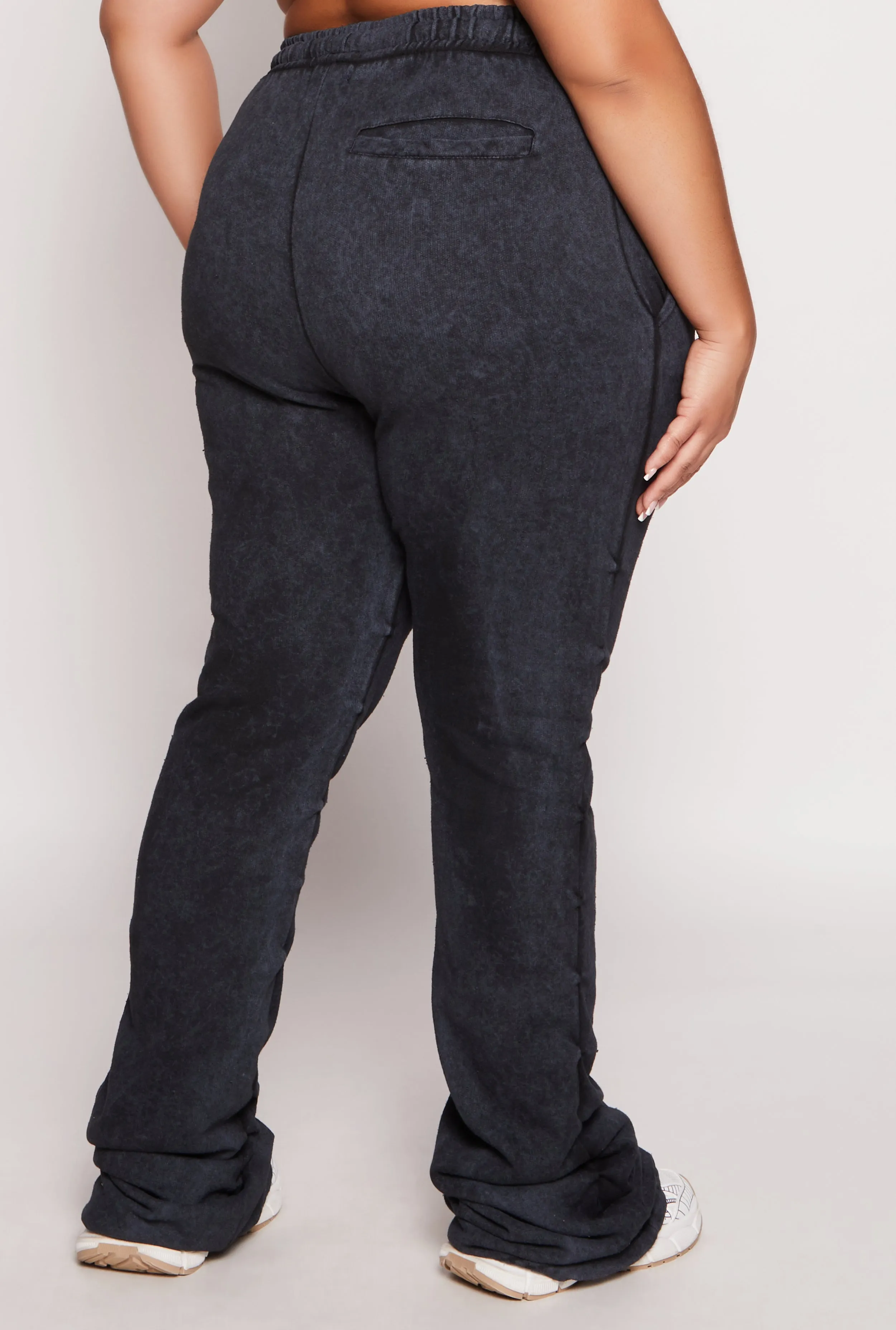Plus Size Drawstring Stacked Flare Sweatpants