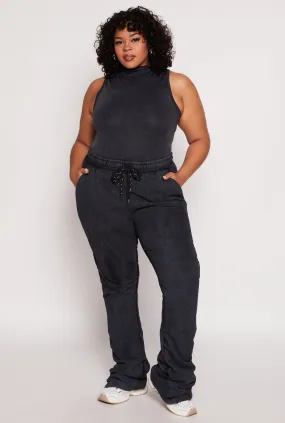 Plus Size Drawstring Stacked Flare Sweatpants