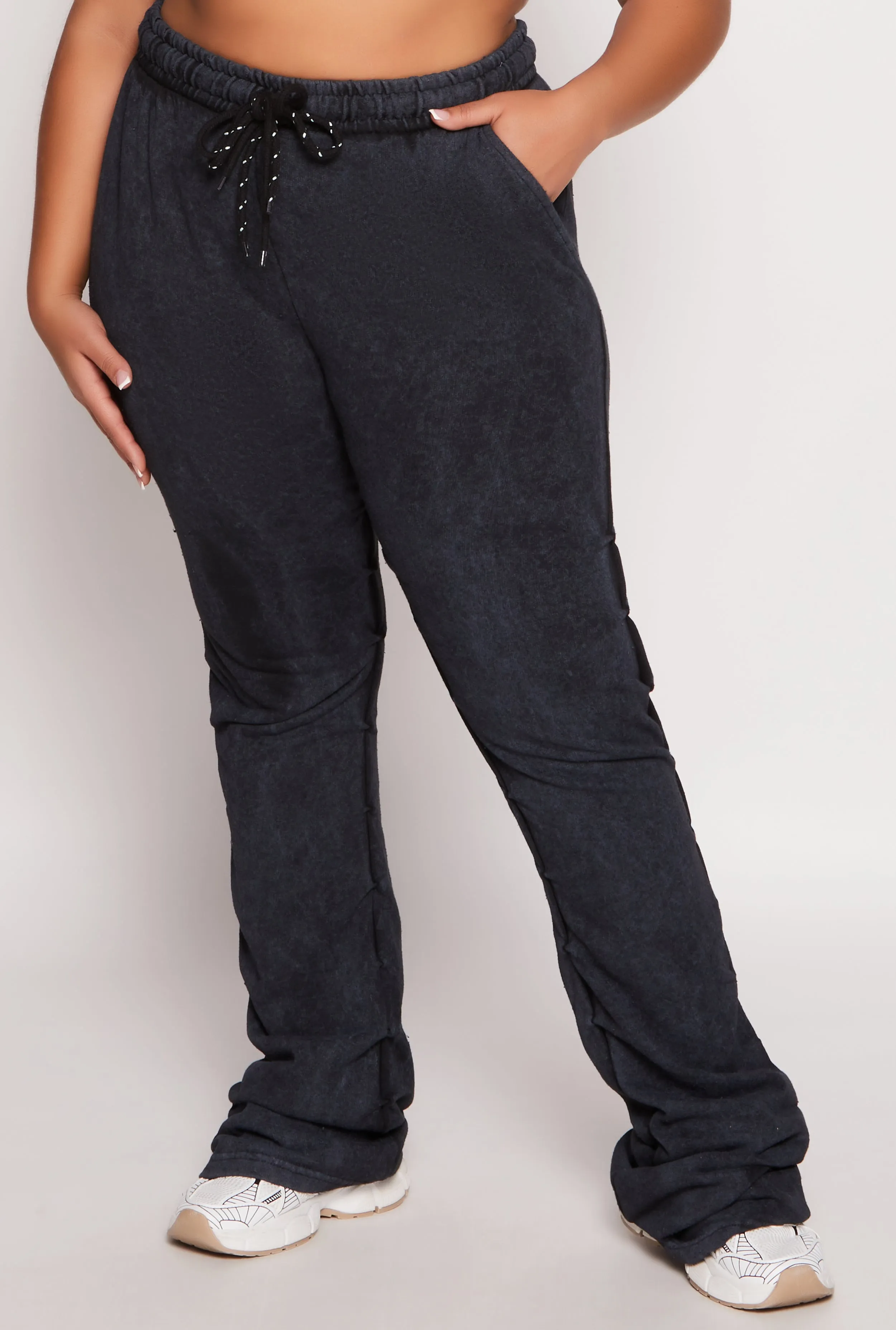 Plus Size Drawstring Stacked Flare Sweatpants