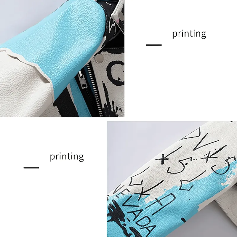 Punk Rock PU Leather Jacket for Women / Short Slim Graffiti Print Jackets