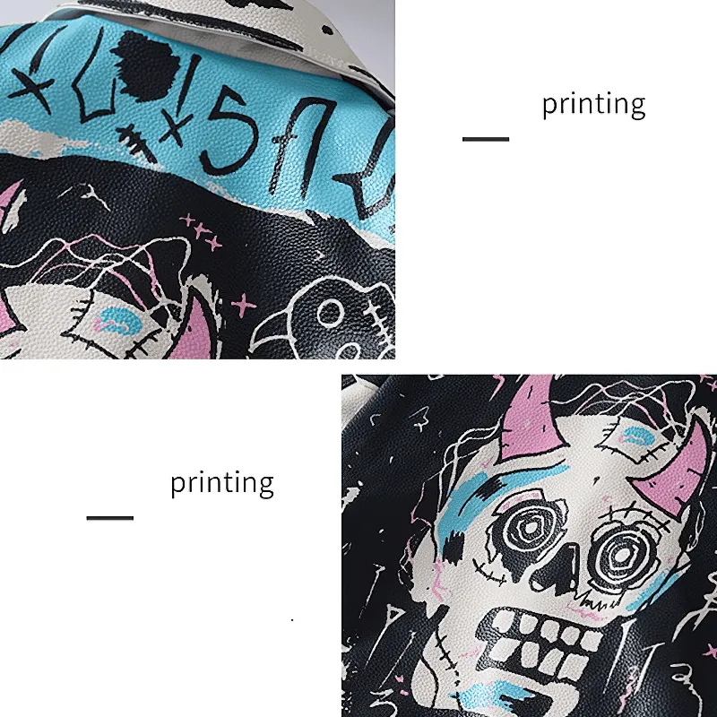 Punk Rock PU Leather Jacket for Women / Short Slim Graffiti Print Jackets