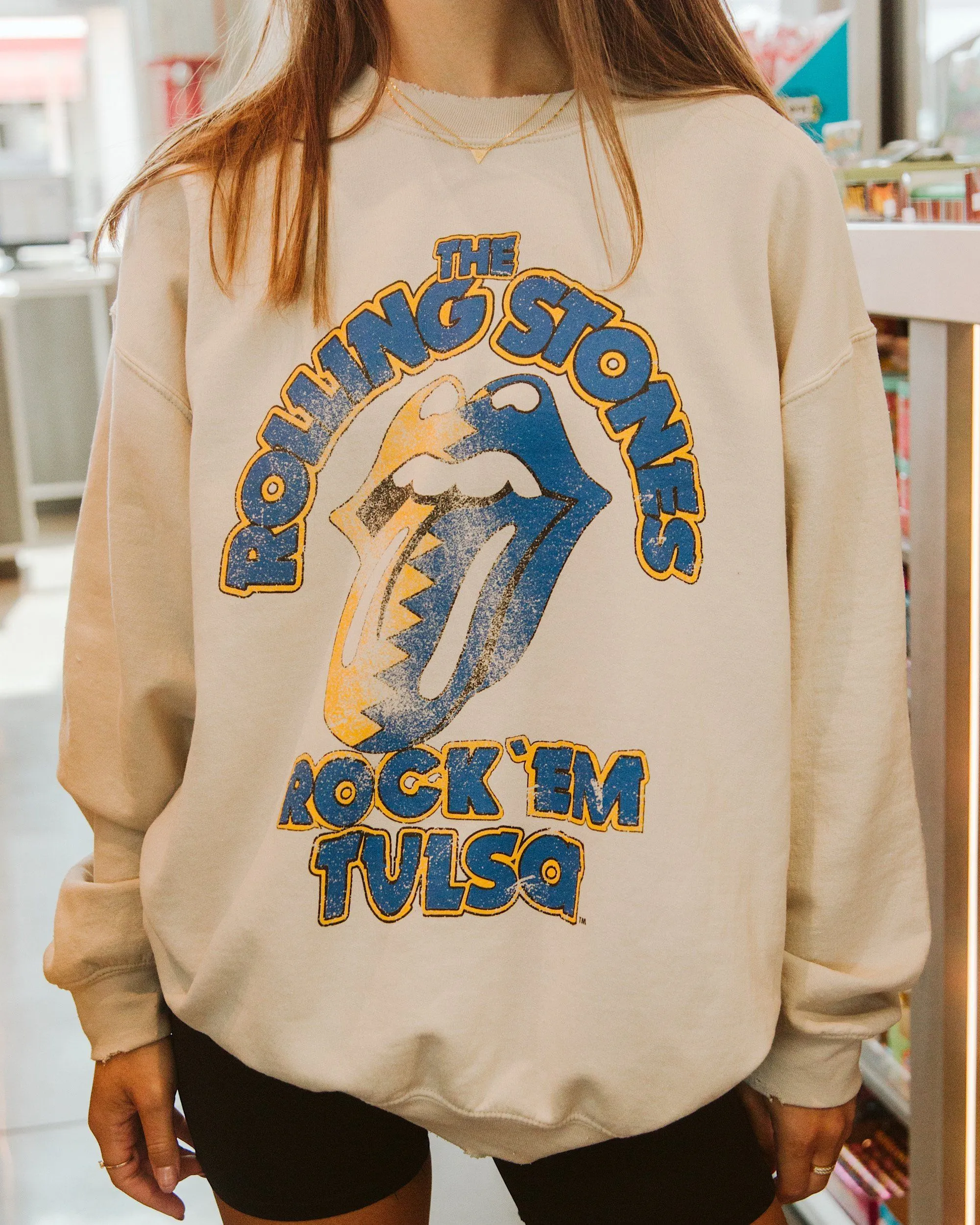 Rolling Stones Rock 'Em Tulsa Sand Thrifted Sweatshirt