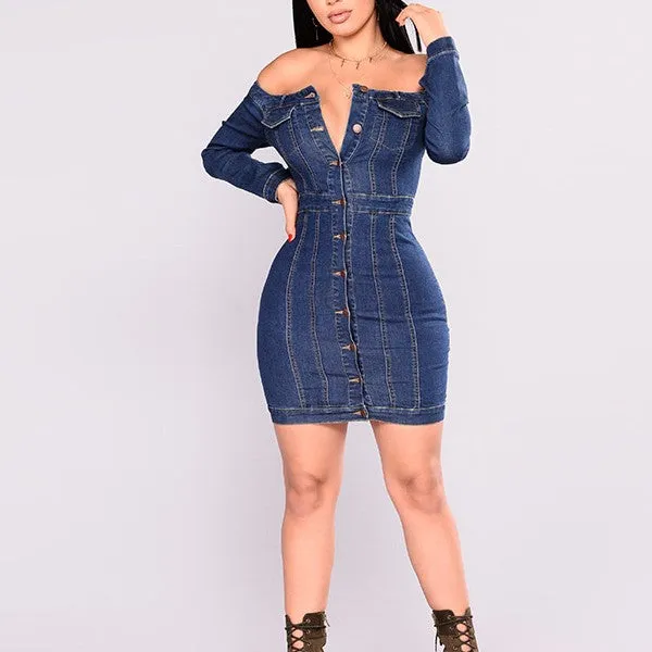 Sexy Off Shoulder Denim Bodycon Dress